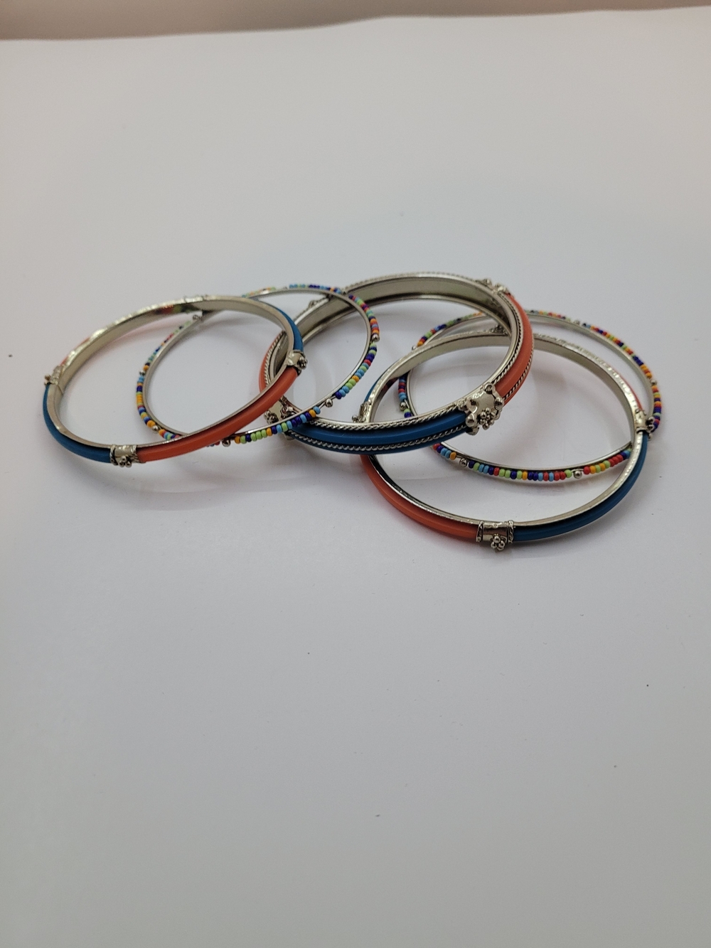 Multi-Color Enamel and Beaded Bangle Set - Blue & Coral